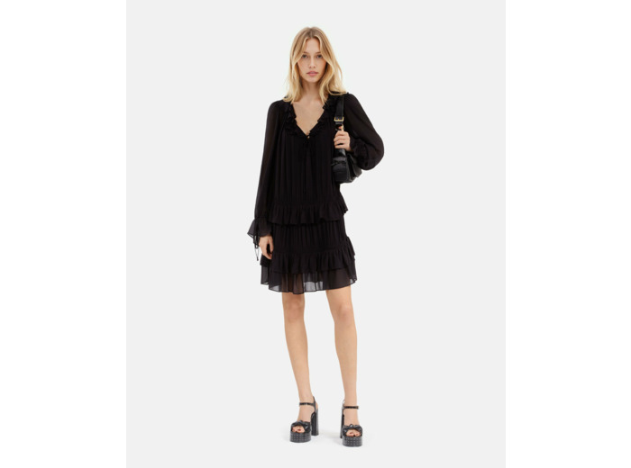 Robe courte manche longue a volant black stone