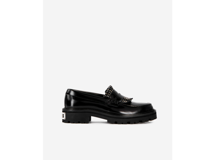Mocassins Penny en cuir noir avec franges et studs black