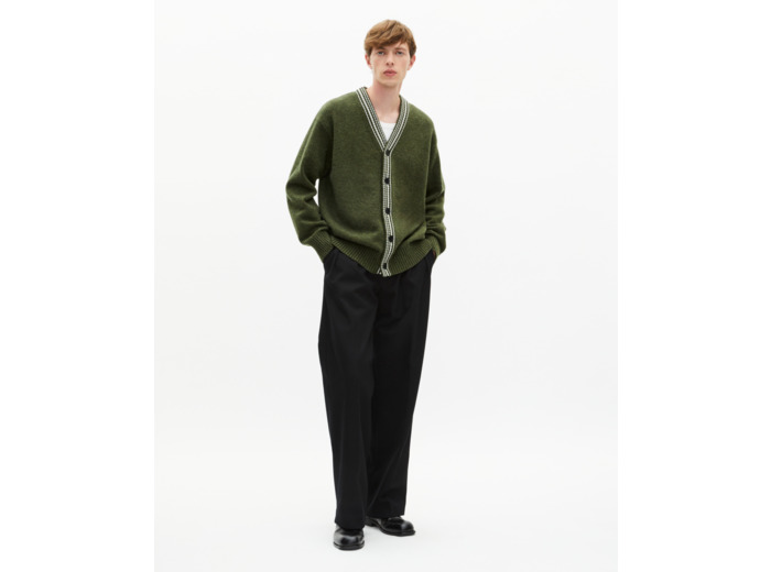 Cardigan en laine à rayures contrastées kaki vert