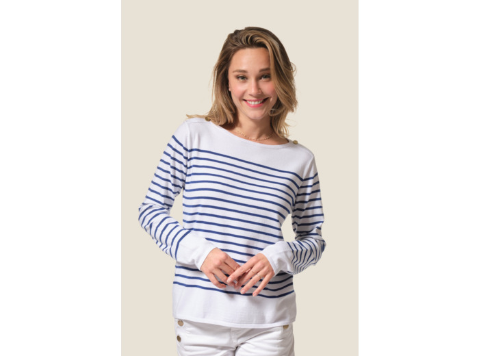 Pull femme rayé col bateau en viscose - Sollange