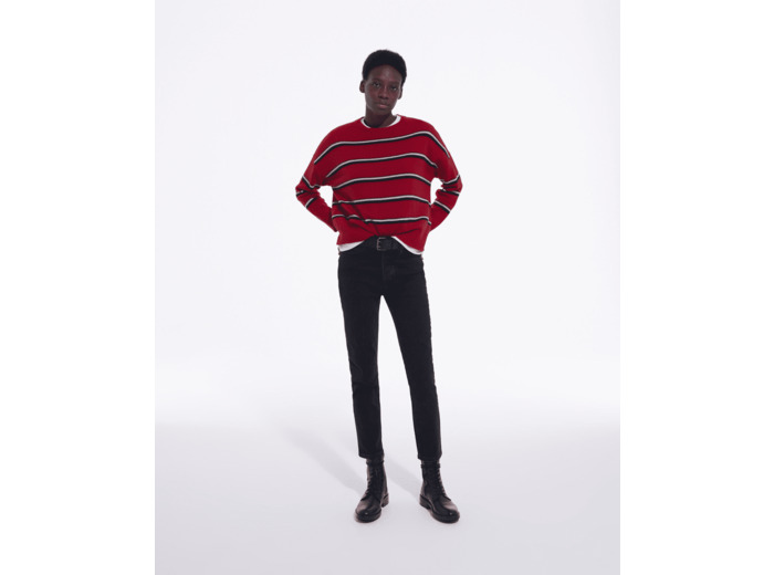 Pull Raye Col Rond En Cashemire red-black-white