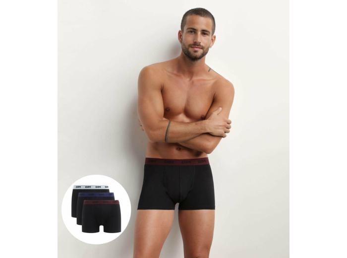 Lot de 3 boxers homme noir ceinture colorée Raisin Mix & Colors