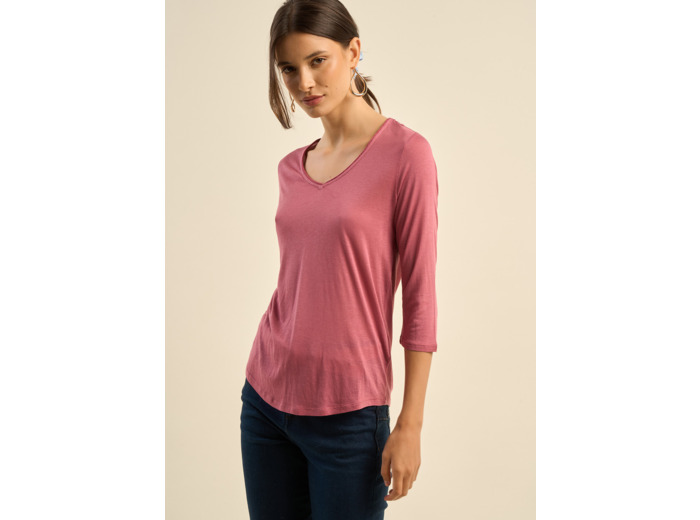 Tee-shirt col V et manches 3/4