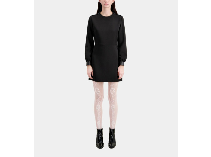 Robe Courte En Crêpe Avec Détails En Cuir black