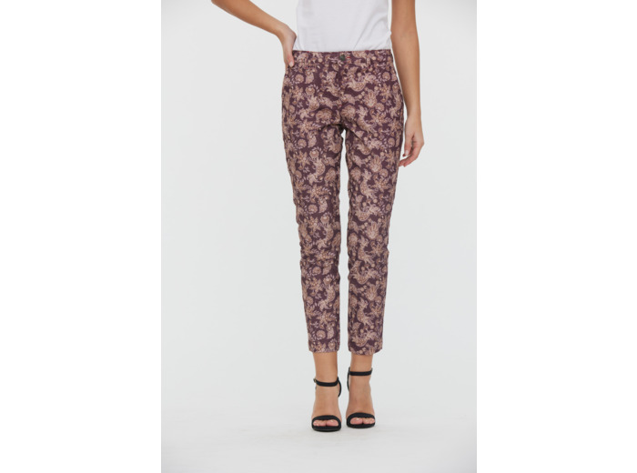 Chino en tissu imprimé allover fleur, slim cropped, coupe ajoustée