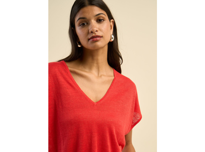 Pull sans manches col V 100% lin