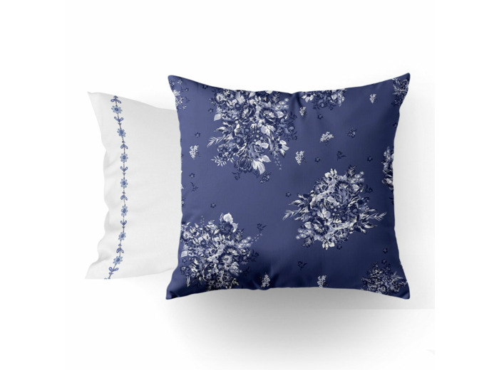 Taie d'oreiller Poème Bleu | Réversible | Tradition des Vosges