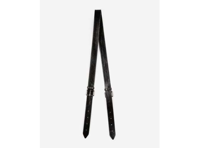 Bandoulière sac amelia en cuir craquelé noire black