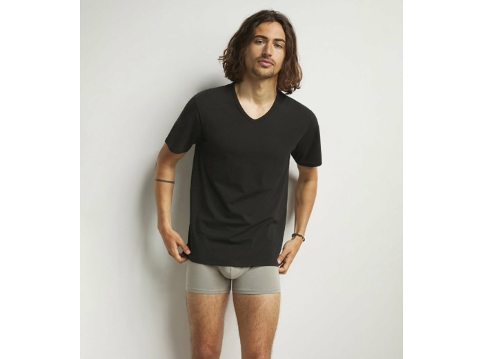 Lot de 2 Tshirts homme thermorégulateur en coton noir col V Regul Activ