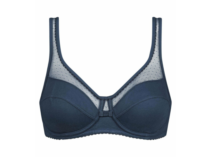 Soutien-gorge emboitant coton bio et tulle plumetis Bleu Gris Generous