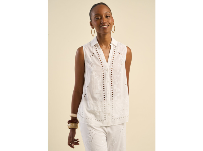 Chemise sans manches brodée