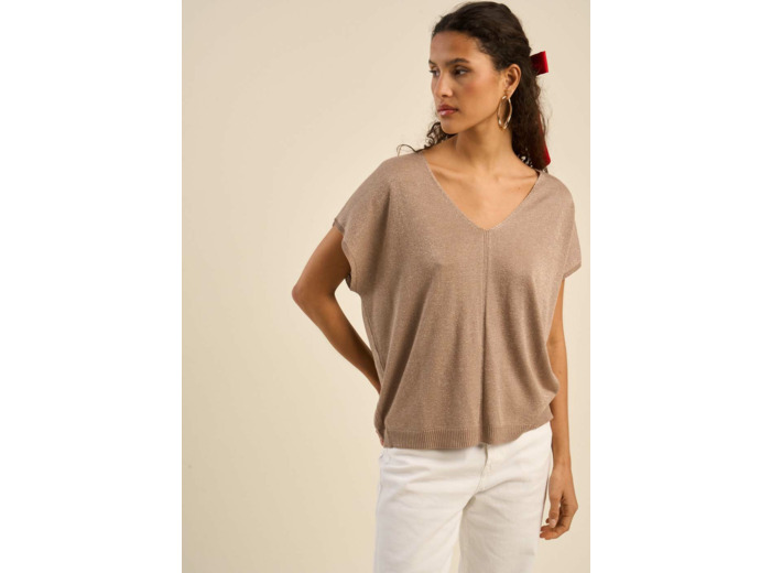 Pull oversize à col V et manches courtes