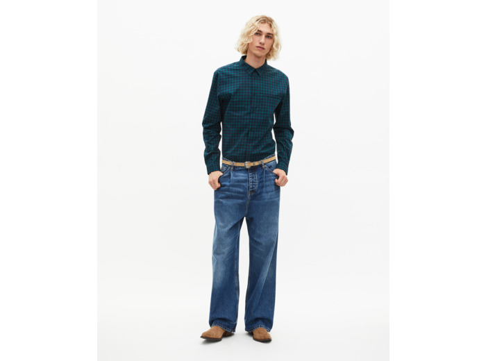 Chemise à petits carreaux marine et verte bleu
