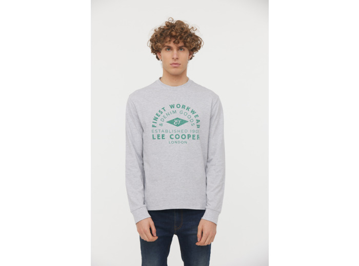T-shirt manches longues en coton épais avec graph poitrine et rib poignet