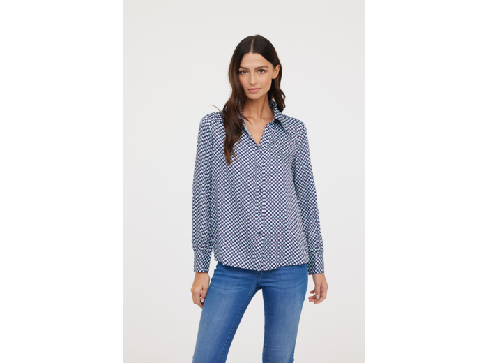 Chemise imprimé «70’s» col pointu en satin viscose