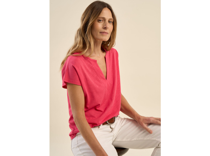 T-shirt à col tunisien et épaules tombantes