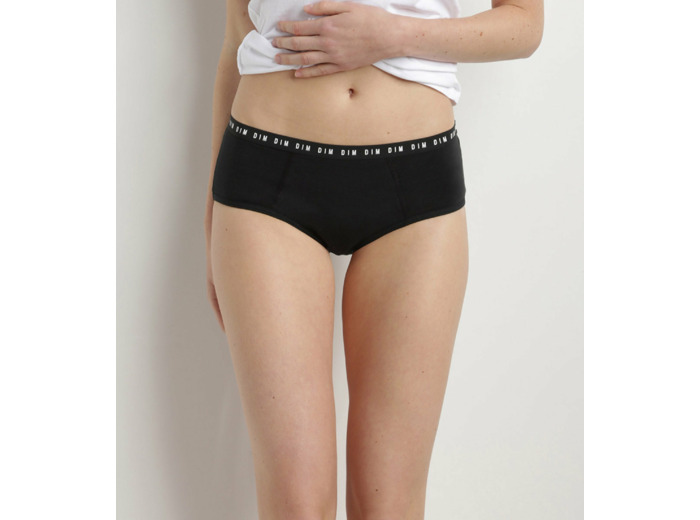 Shorty menstruel lavable en coton bio noir Flux abondant Dim Protect