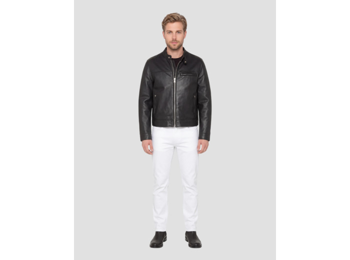 Blouson biker, cuir d'agneau