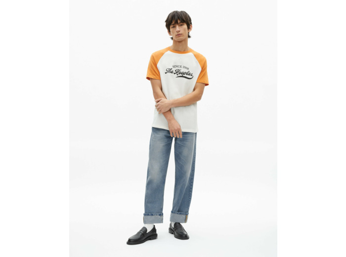 T-shirt manches courtes raglants a print ecru