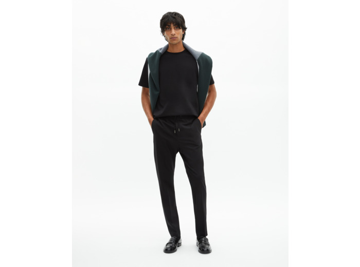 Pantalon élastiqué droit en laine noir black