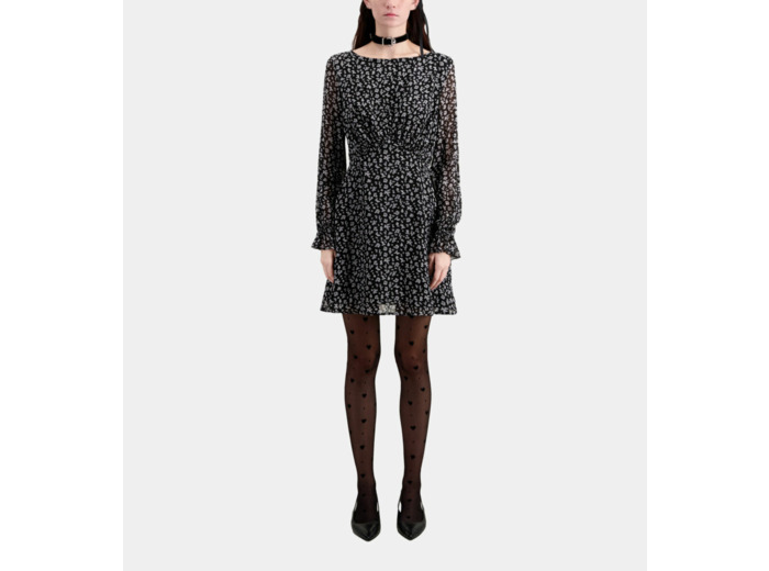 Robe Courte A Manches Longues black-ecru