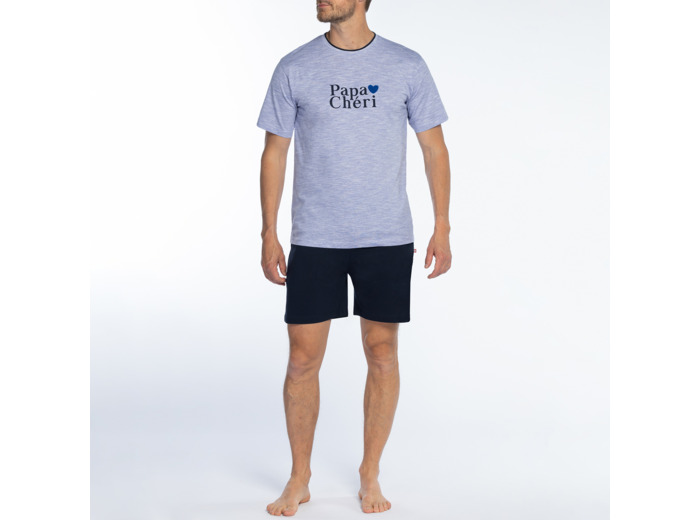 Pyjashort homme PAPA CHERI bleu clair/imprimé