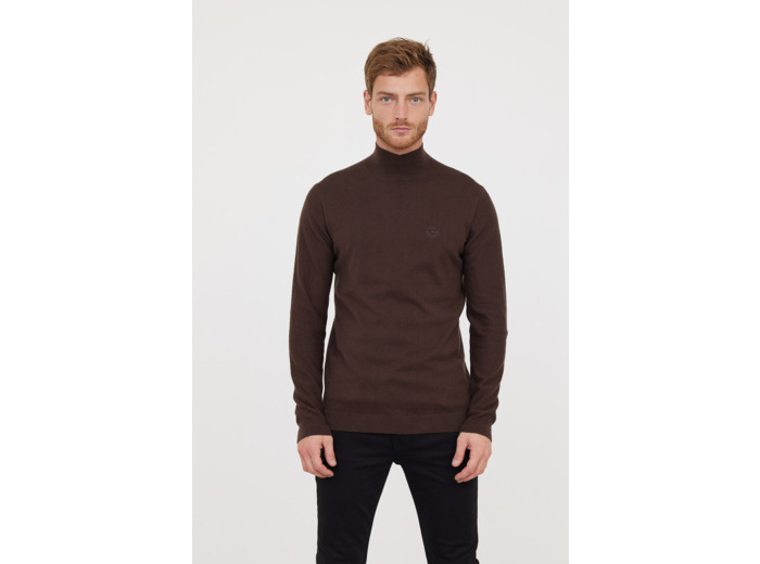 Pull basique col montant avec laine recyclée et print poitrine