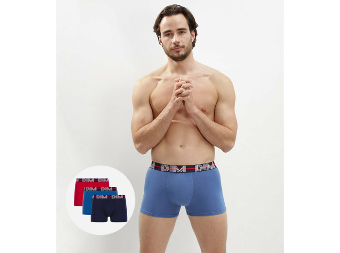 Lot de 3 boxers rouge, bleu nuit et bleu clair - Dim Powerful