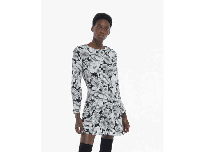 Robe courte manches longues romantic garden black white
