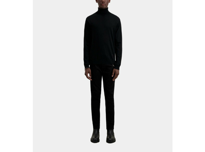 Pull Col Roule Brode Et Detail De Cuir black