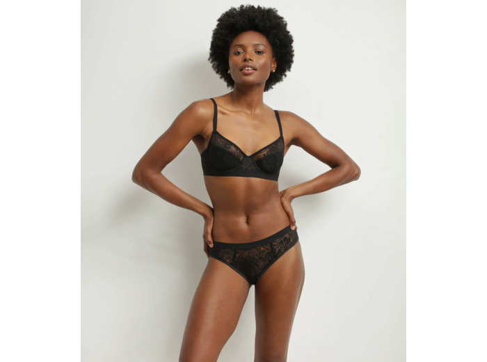 Soutien-gorge à armatures en dentelle noire à feuillage Mod de Dim