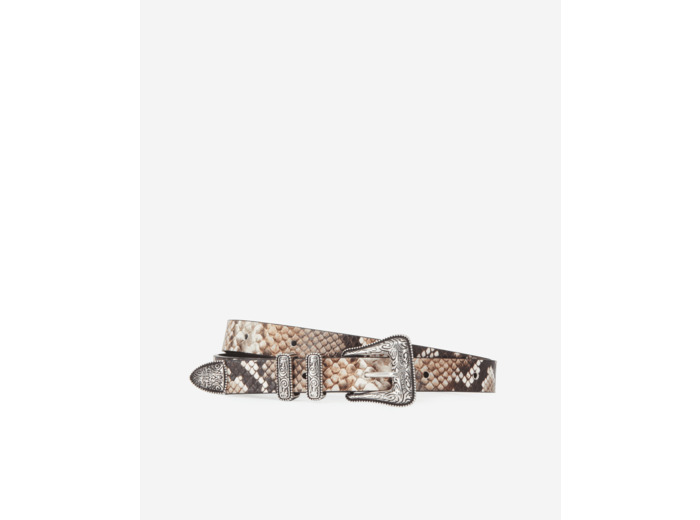 Ceinture En Cuir Embossee Python beige-brown