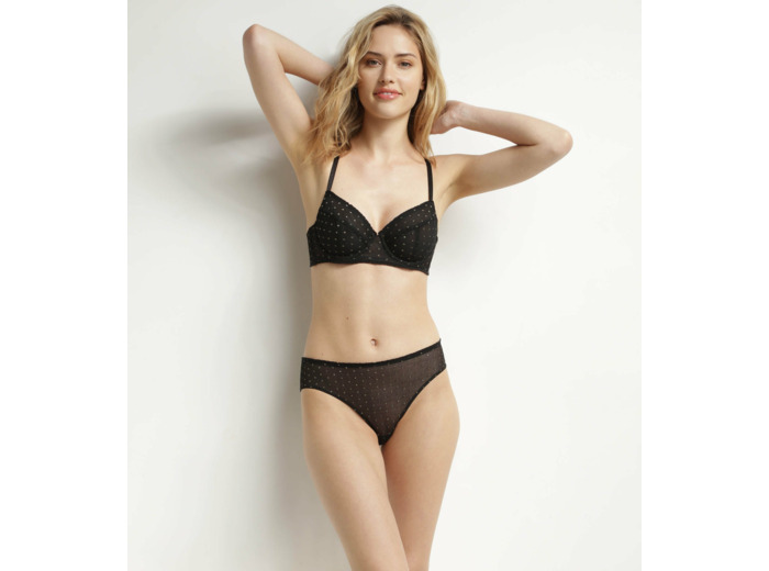 Tanga femme en tulle translucide Noir et pois Lurex Dim Shiny Mesh