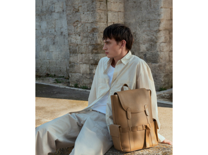 Sac à dos à rabat Noah en cuir grain buffle et cuir lisse