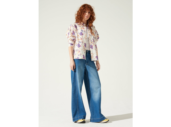 Chemise empreinte d indigo