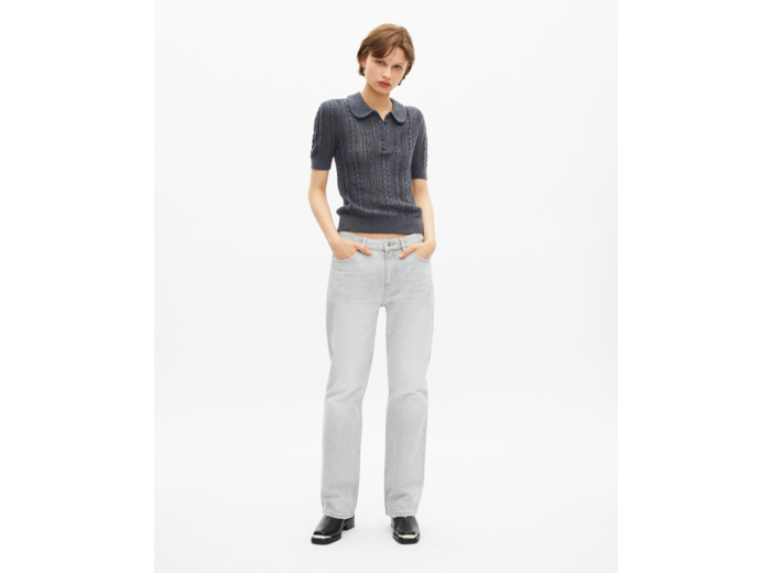 Pull manches courtes en laine mérinos gris anthracite