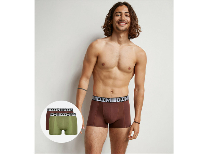 Lot de 2 boxers homme respirants coton et lycra Kaki 3D Flex Air