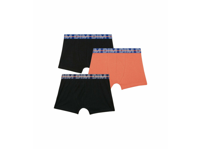 Lot de 3 boxers garçon coton stretch ceinture contrastée Orange EcoDim