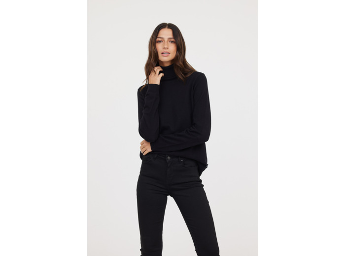 Pull col roulé basique en coton bio et laine recyclée