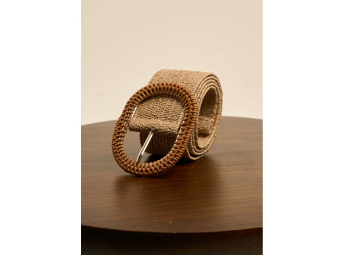 Ceinture tressée élastiquée avec boucle en ratan
