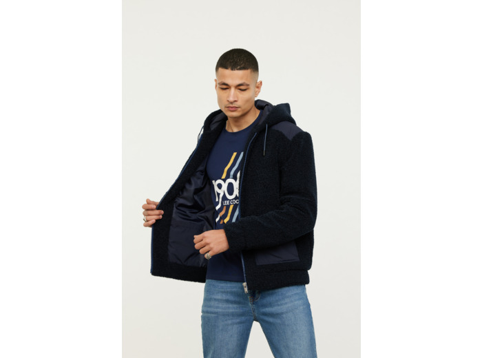 Blouson loose en sherpa, contrasté nylon poches et épaules