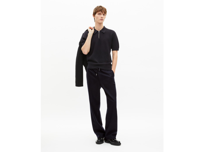 Pantalon large en laine marine bleu