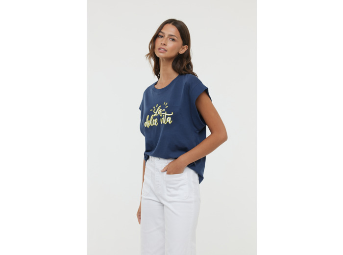 T-shirt sans manche graph et broderie « Dolce Vita »