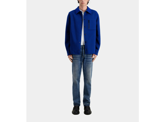 Blouson Type Surchemise Bleu En Laine Mélangée royal blue - dark navy