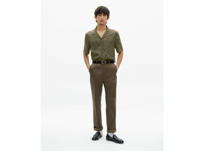 Chemise a manhces courtes en jacquard olive kaki
