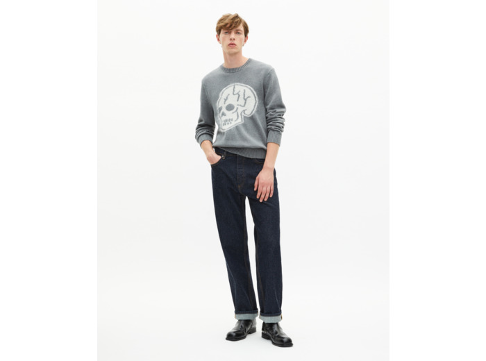 Pull tête de mort gris foncé anthracite melange
