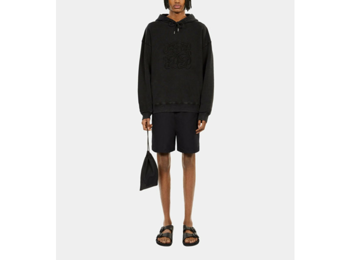 Sweatshirt À Capuche Noir Avec Broderie Logo black washed