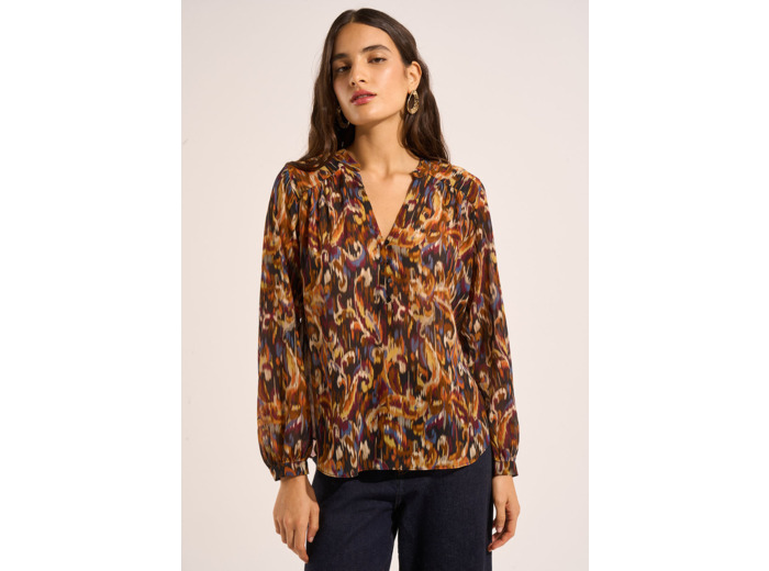 Blouse ample à manches longues imprimé multicolore