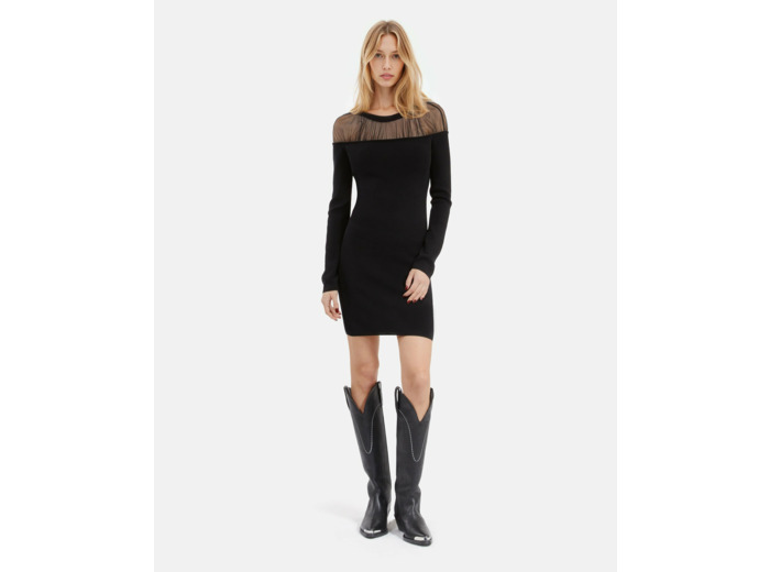 Robe manches longues detail de transparence black