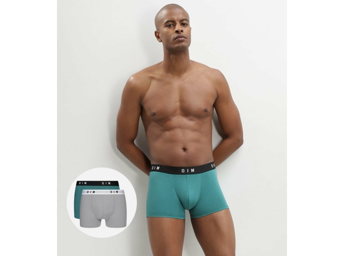 Lot de 2 boxers homme coton stretch Acier Vert Émeraude Dim Originals
